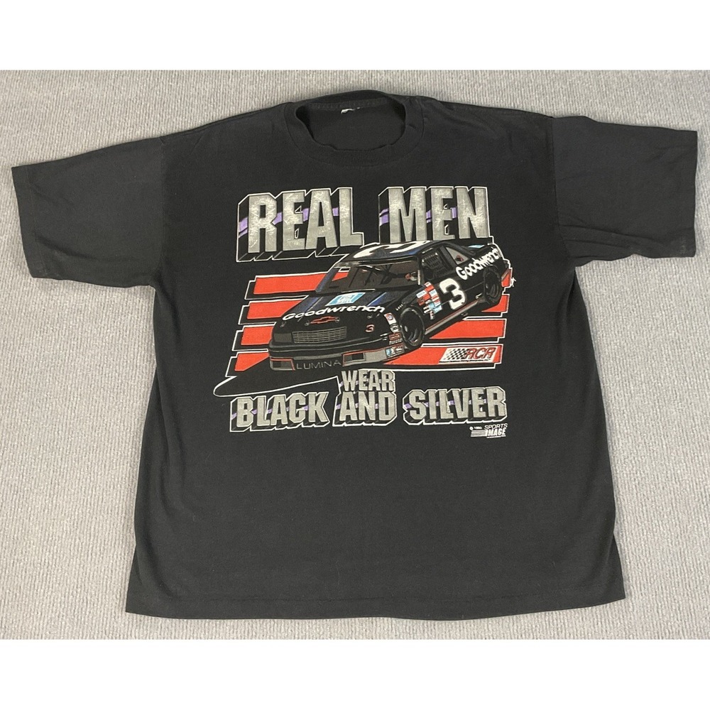 NASCAR Dale Earnhardt Shirt Mens Vintage 90s Real Men Wear Black And Silver READ